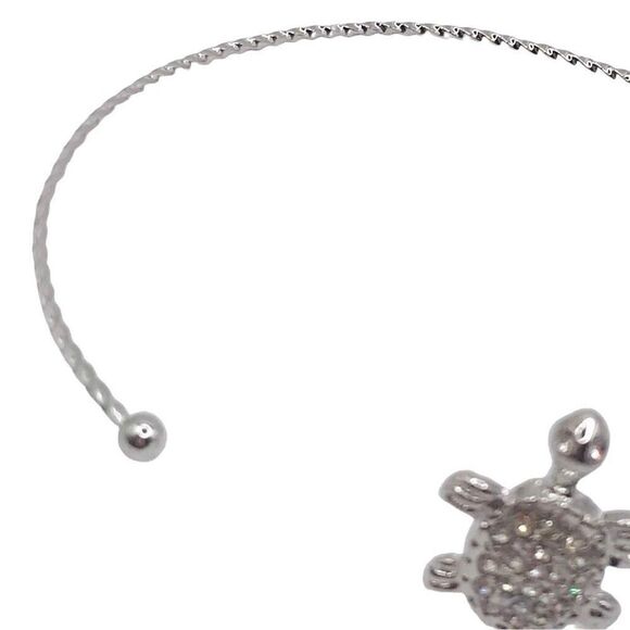 Silver Turtle Charm Dainty Cuff Bracelet - Picture 4 of 8
